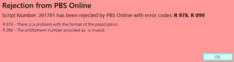 Rejection from PBS Online with codes R978 and R099 – Knowledge base