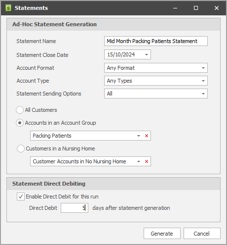 Direct Debit settings