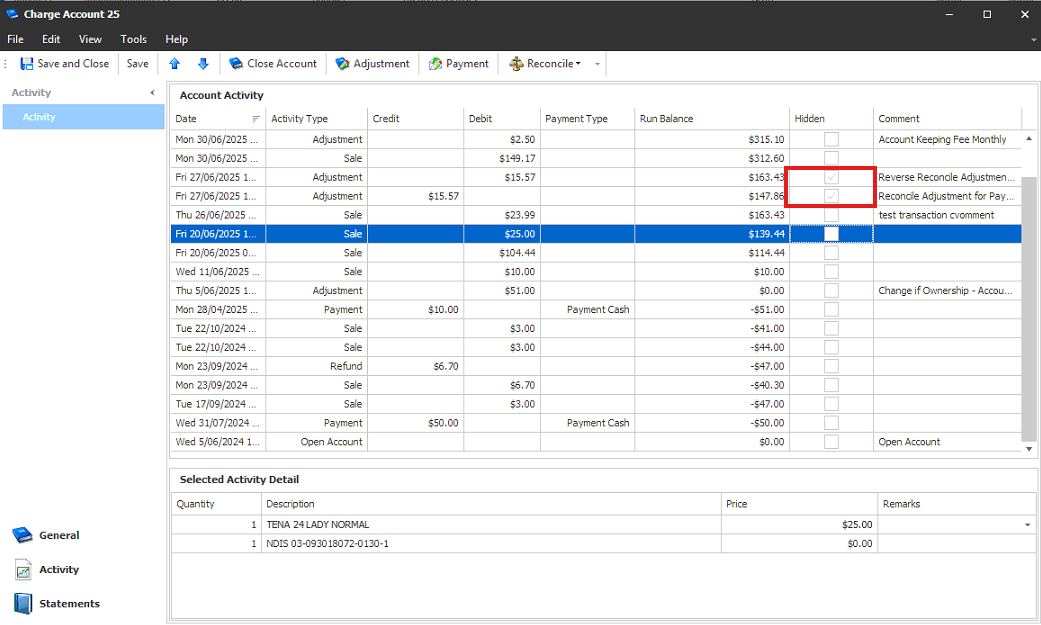 Hide a transaction from printing on a statement – Knowledge base