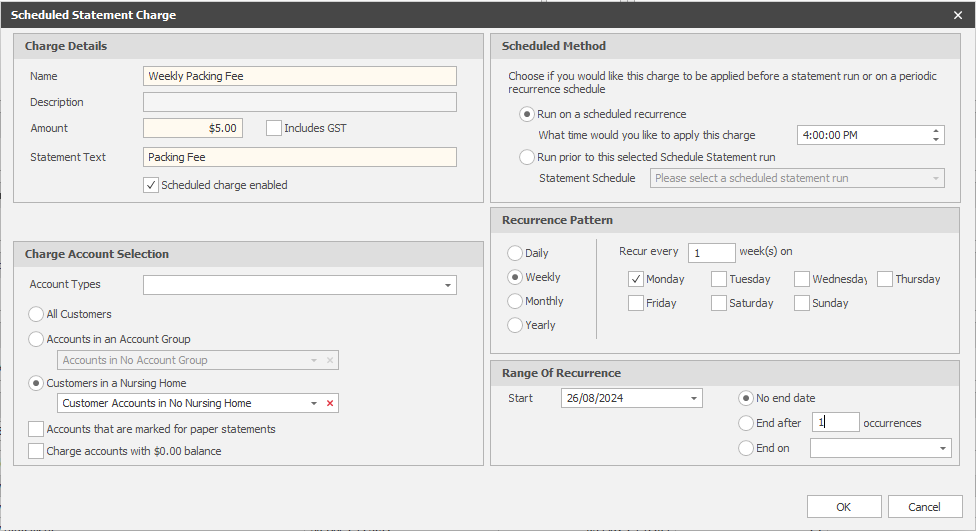Recurrence settings