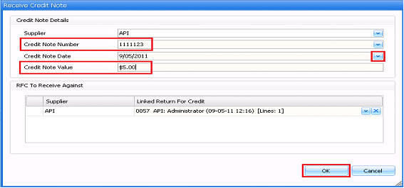 Credit note fields