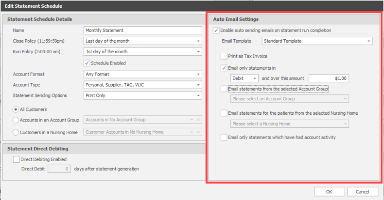 Auto email settings