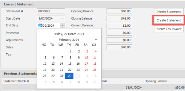 Statement end date selection